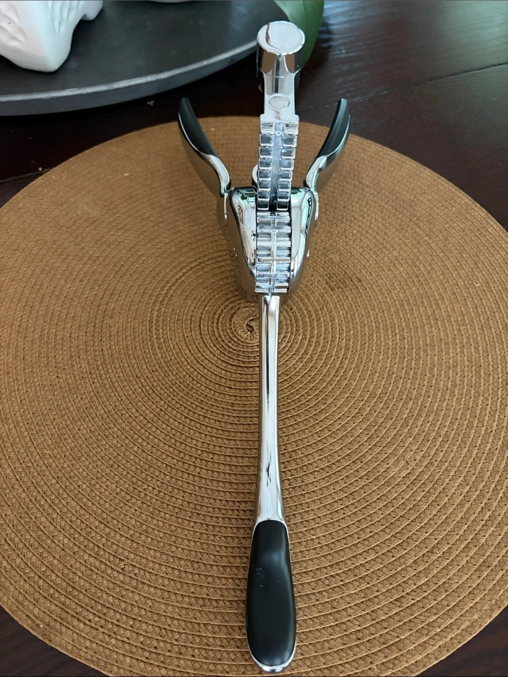 Lever-Style Chrome Corkscrew Wine Opener - Silver with Black Handles